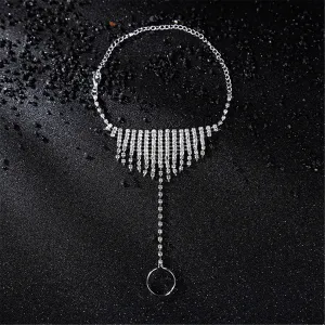 Cubic Zirconia Tassel Anklet & Toe Ring Set
