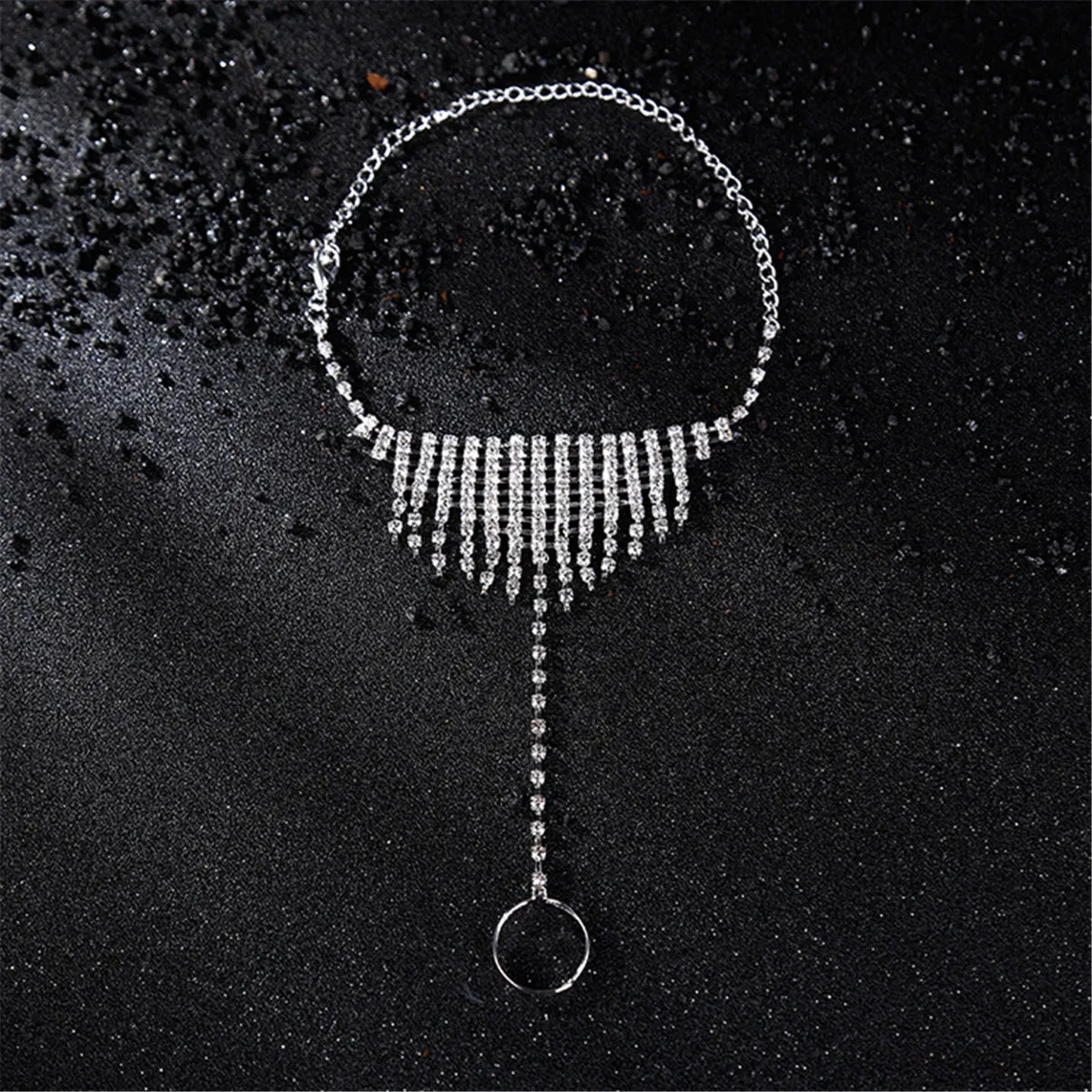 Cubic Zirconia Tassel Anklet & Toe Ring Set
