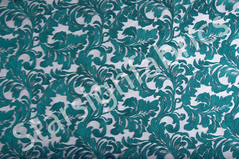 Curvy Leaf Design Thread Embroidery Fabric