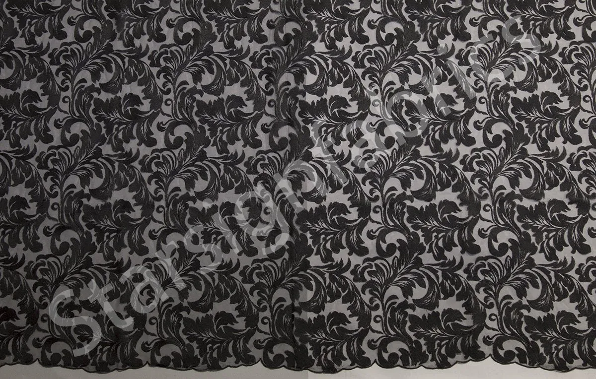 Curvy Leaf Design Thread Embroidery Fabric