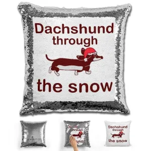 Dachshund Through The Snow Magic Sequin Pillow