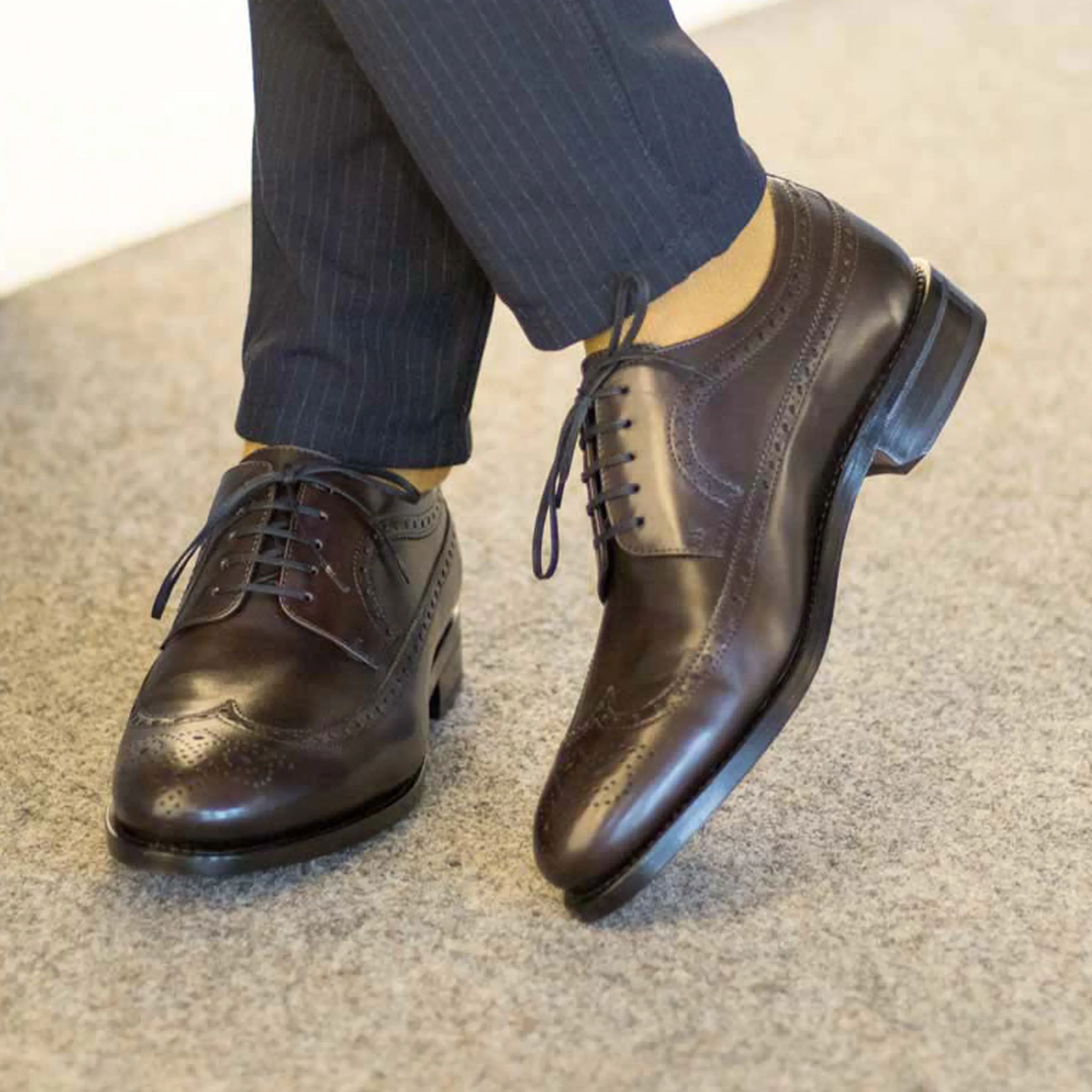 DapperFam Zephyr in Dark Brown Men's Italian Leather Longwing Blucher