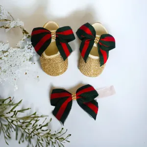 Designer Baby Shoes and Headband - Gold