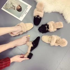 Distressed Fringe Fur Fashion Slippers