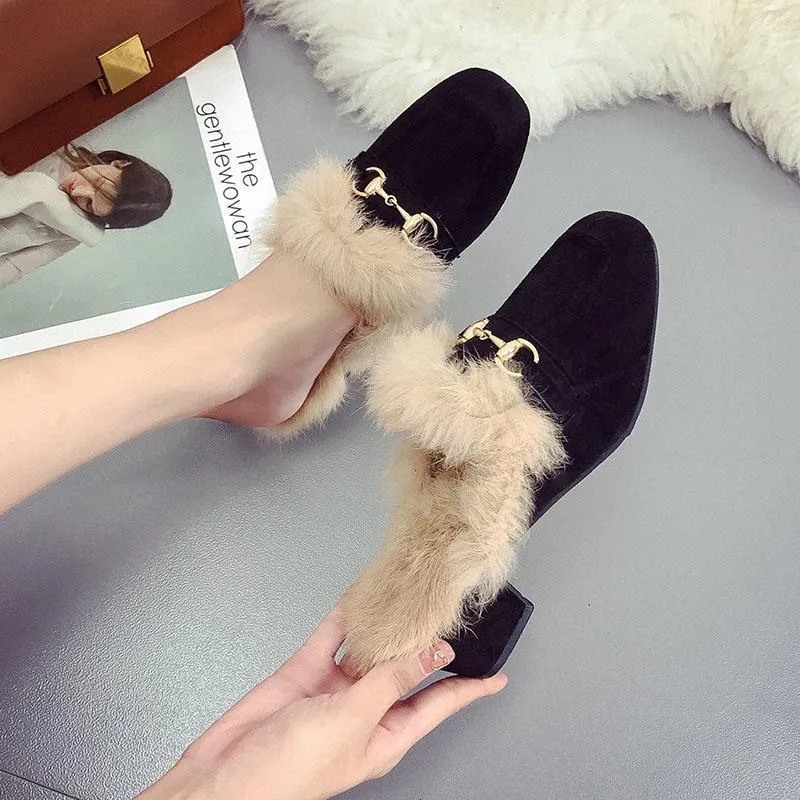 Distressed Fringe Fur Fashion Slippers