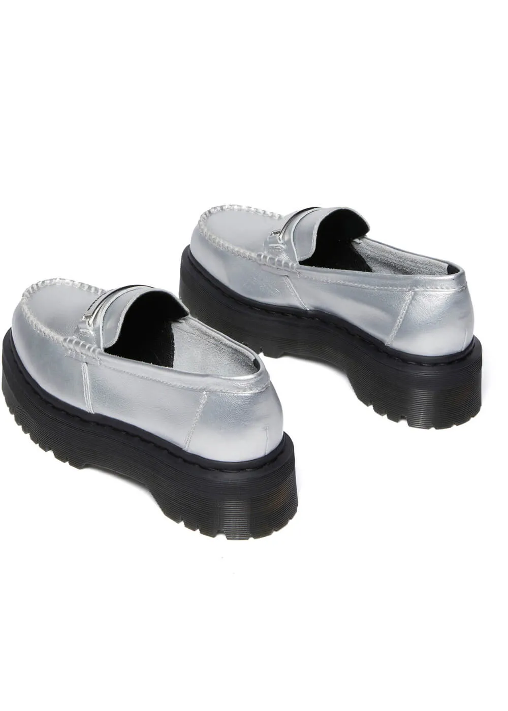 Dr. Martens Penton Metallic Leren Plaform Loafers Zilver