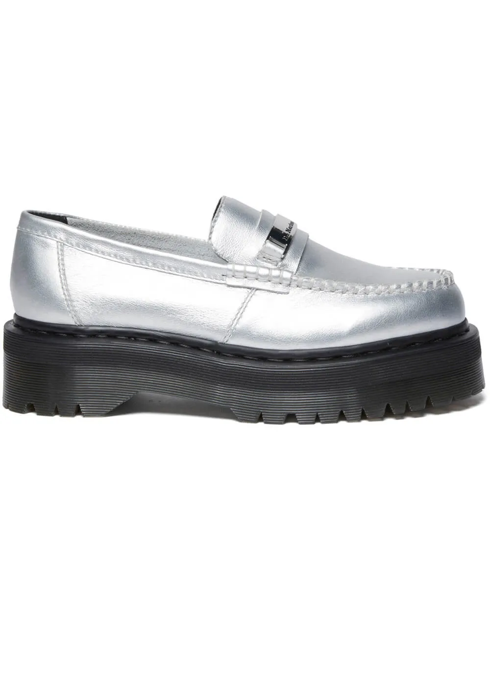 Dr. Martens Penton Metallic Leren Plaform Loafers Zilver