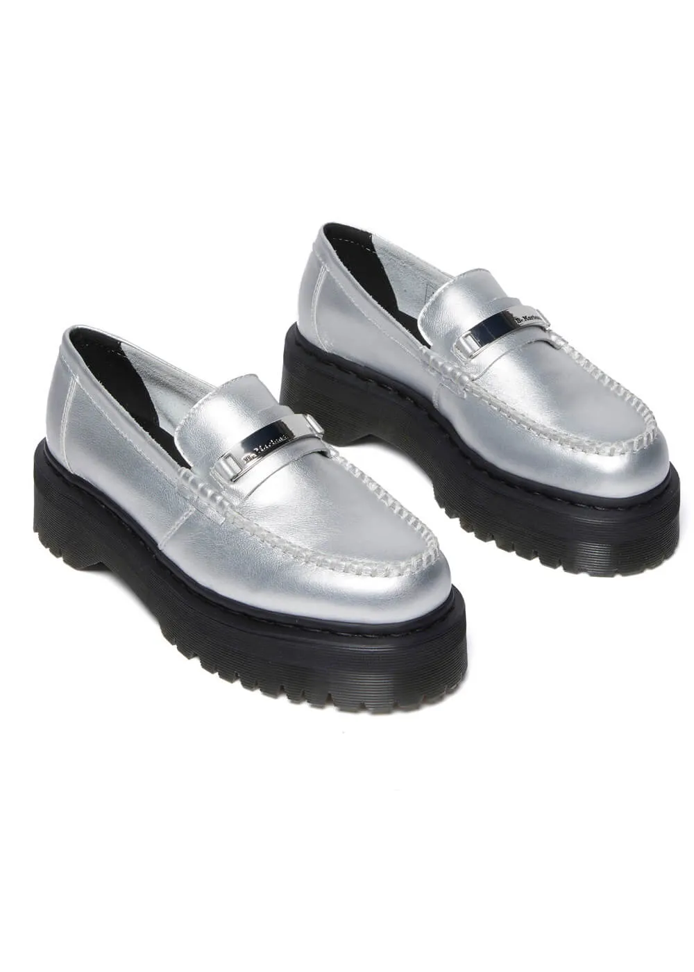 Dr. Martens Penton Metallic Leren Plaform Loafers Zilver