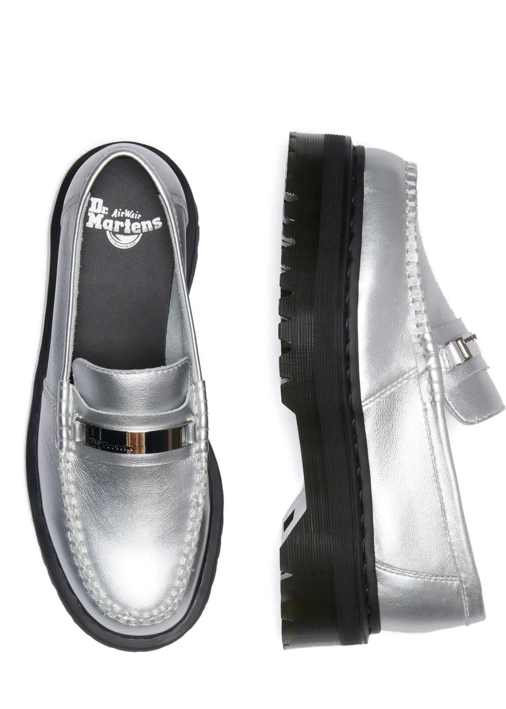 Dr. Martens Penton Metallic Leren Plaform Loafers Zilver