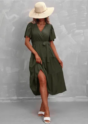 Dunkelgrünes Midikleid mit Rüschen