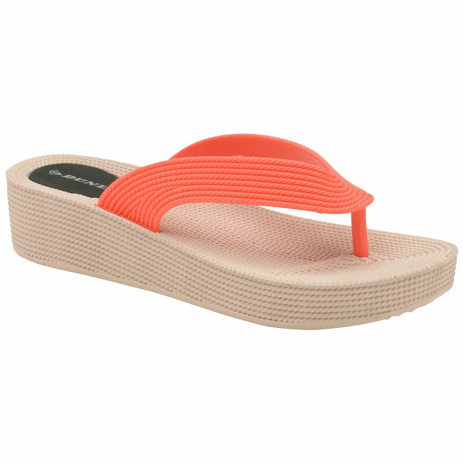 DUNLOP WOMENS FLIP FLOPS PLATFORM WEDGE HEEL SANDALS BEACH POOL TOE POST SHOES (Beach, Pool, Comfort, Height)