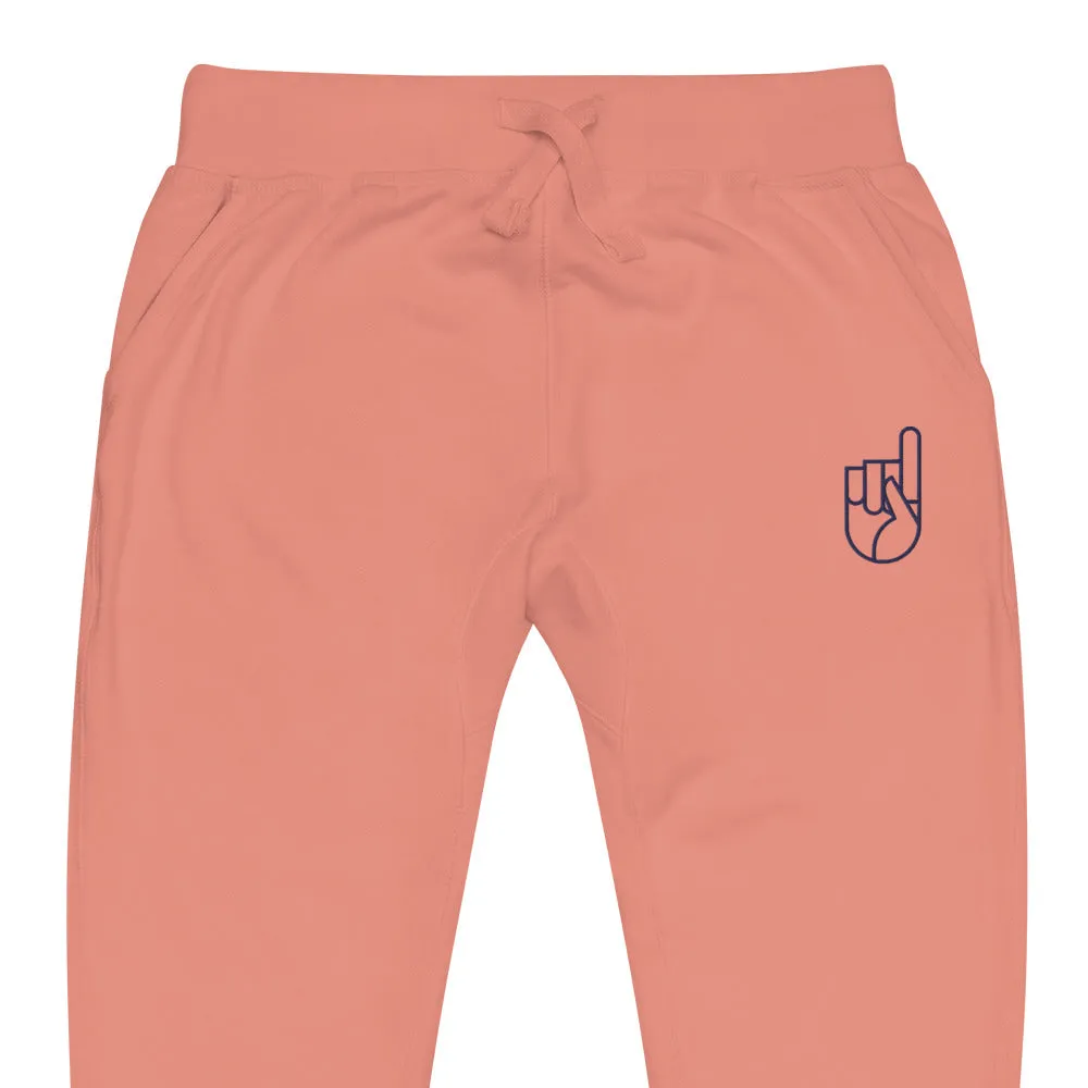 Dusty Rose and Navy Embroidered Fleece Pants (Unisex)