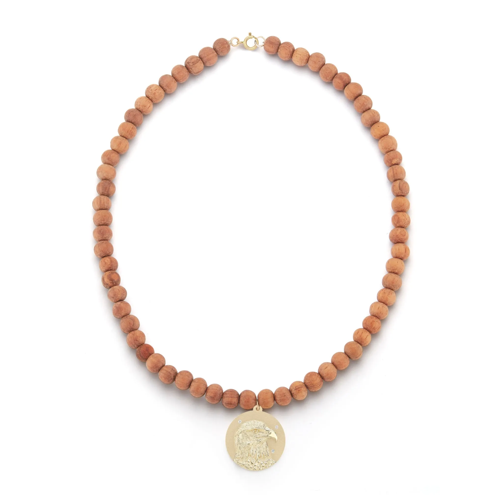 Eagle Wood Bead Charm Necklace