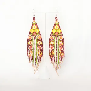 Earring Beaded Dangle Fringe Boho Hippie Style Flower Power