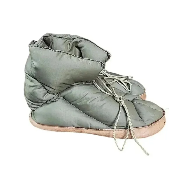 EDDIE BAUER vintage Goose Down Olive Camp Bootie Slippers Leather Soles.