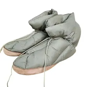 EDDIE BAUER vintage Goose Down Olive Camp Bootie Slippers Leather Soles.