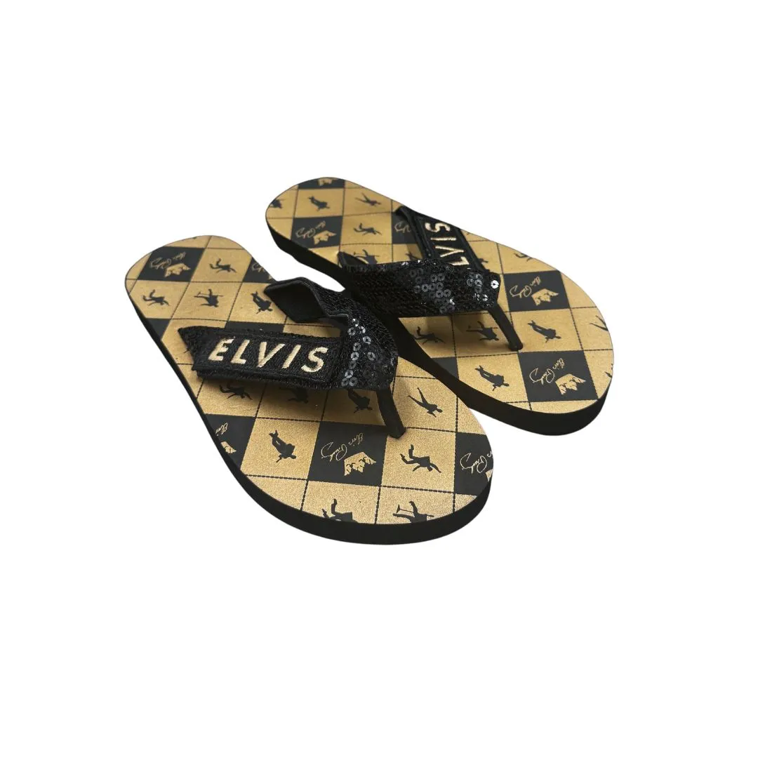 Elvis Crown Sequin Flip Flops