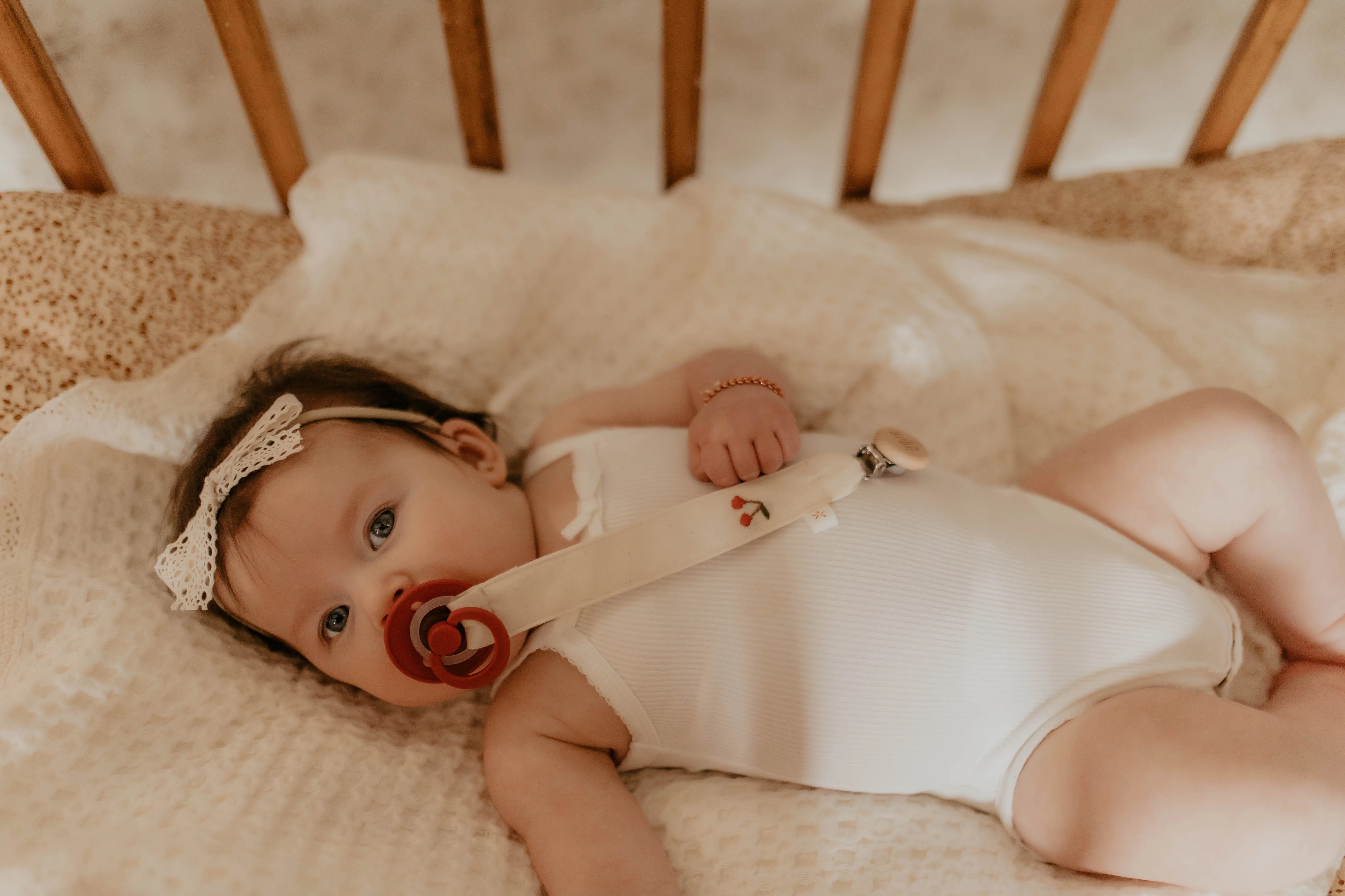 Embroidered Cherry Paci Clip