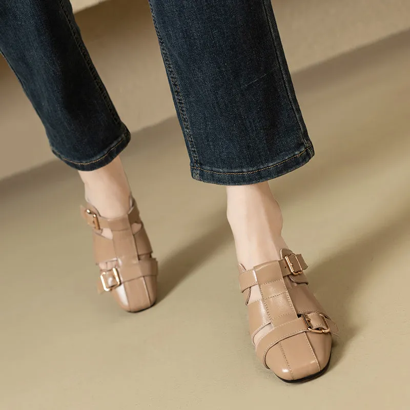 Embroidered Leather High Heel Slippers