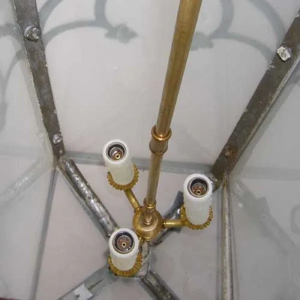English Gothic Revival Gilt and Zinc Hanging Three-Light Hall Lantern