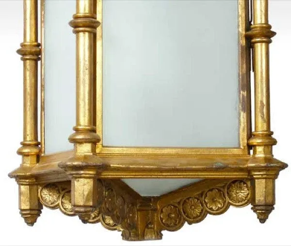 English Gothic Revival Gilt and Zinc Hanging Three-Light Hall Lantern