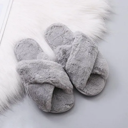 Evie Grey Fluffy Slippers