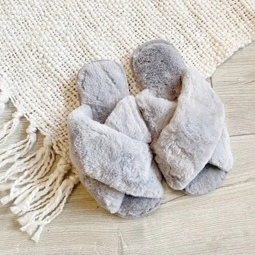Evie Grey Fluffy Slippers