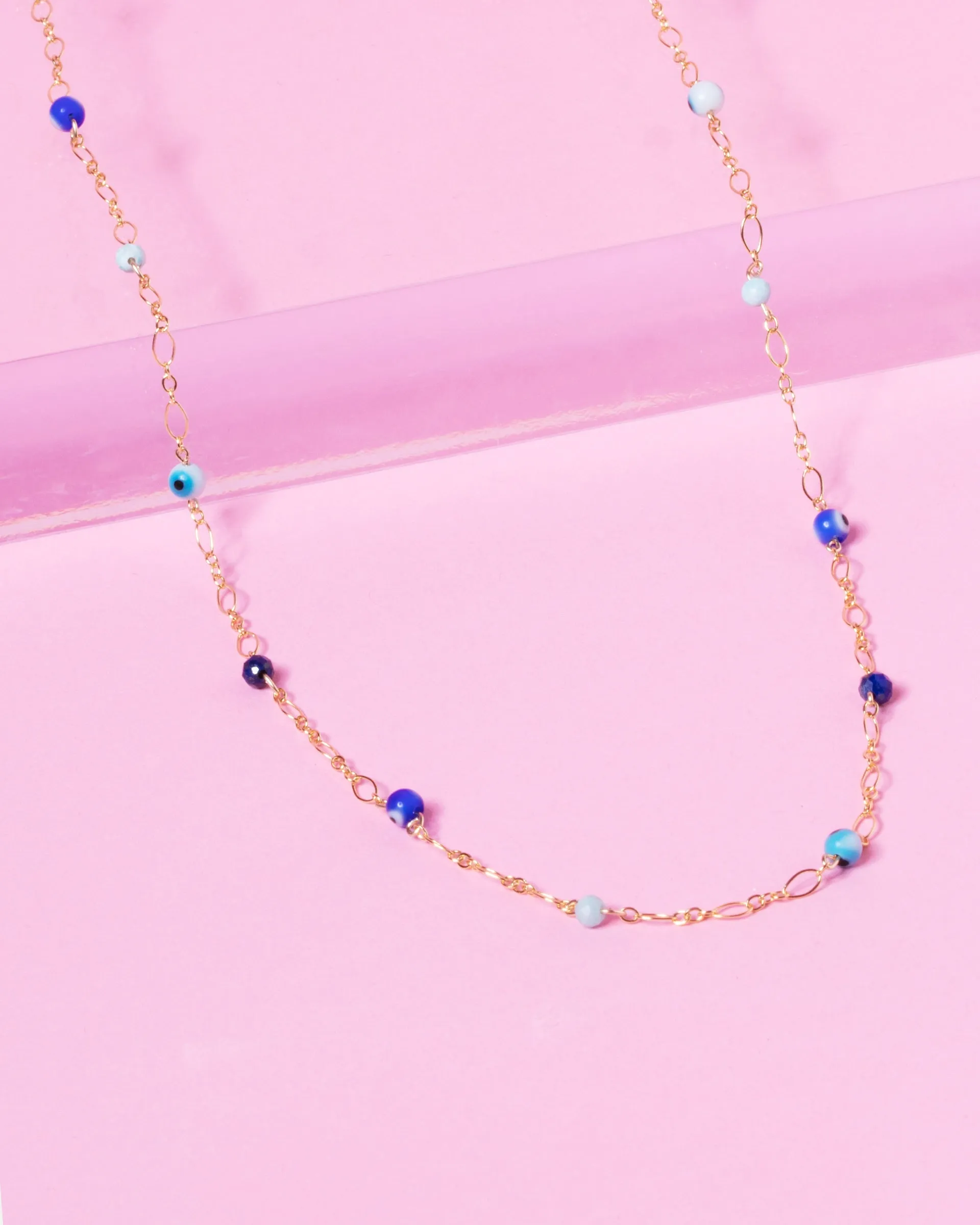 EVIL EYE BEADED 14K GOLD-FILLED NECKLACE
