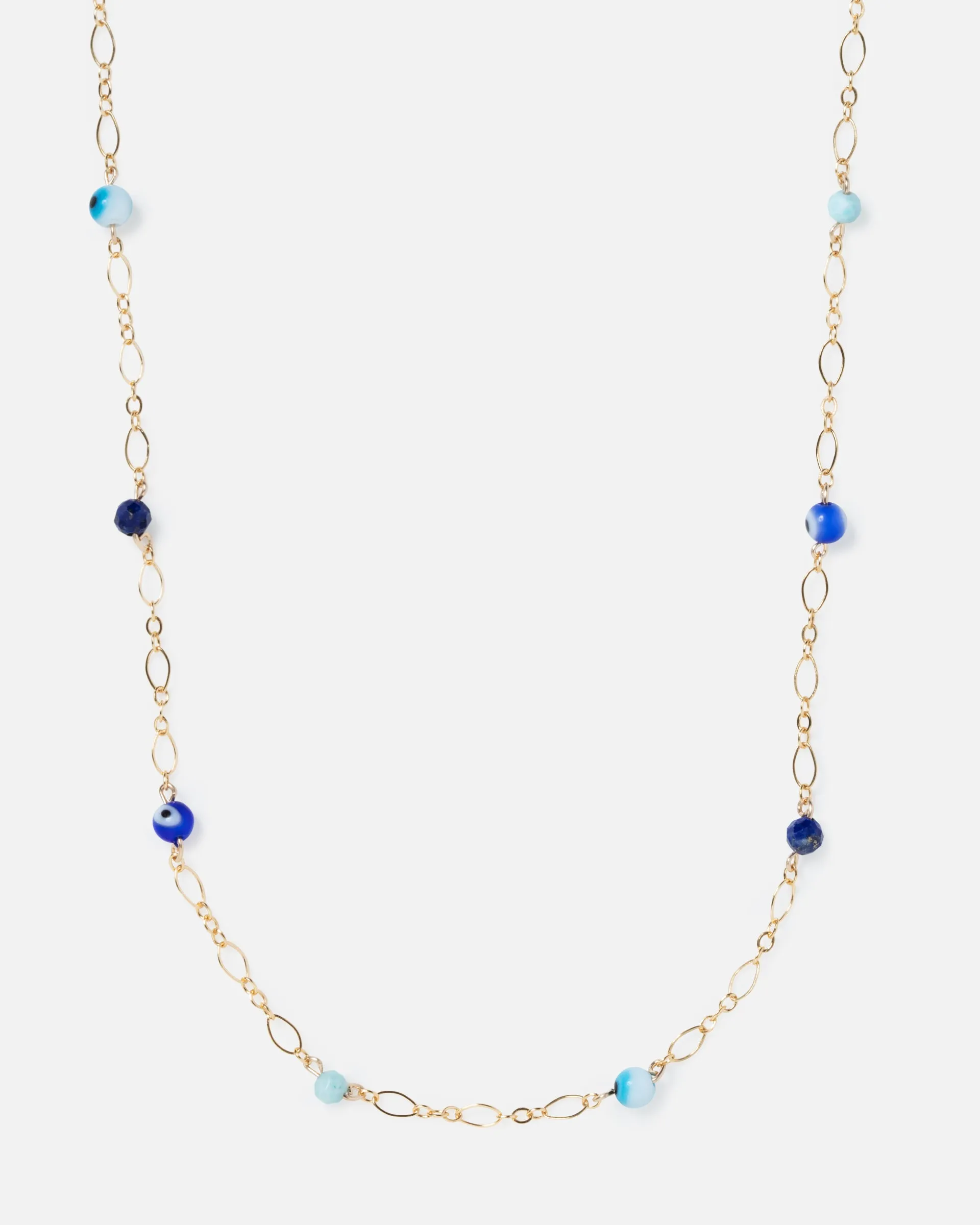 EVIL EYE BEADED 14K GOLD-FILLED NECKLACE