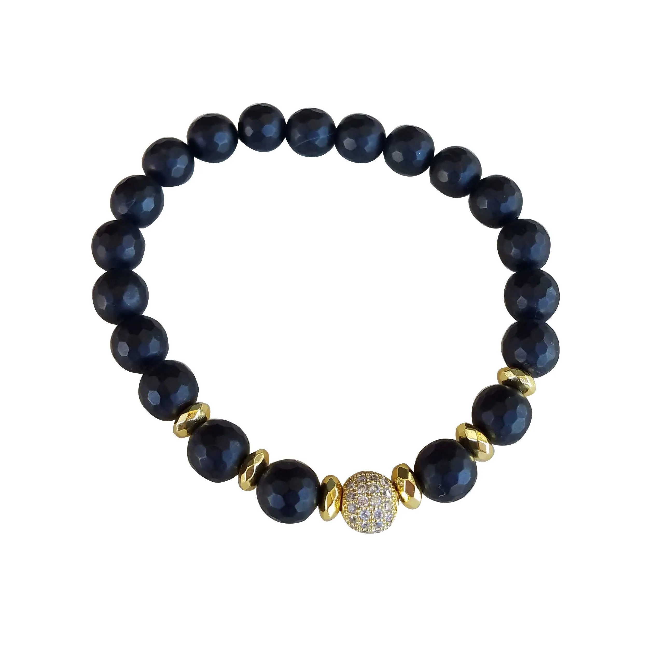 Expressions Bracelets - Gold Pave Black Beaded Boho Stacking Bracelet