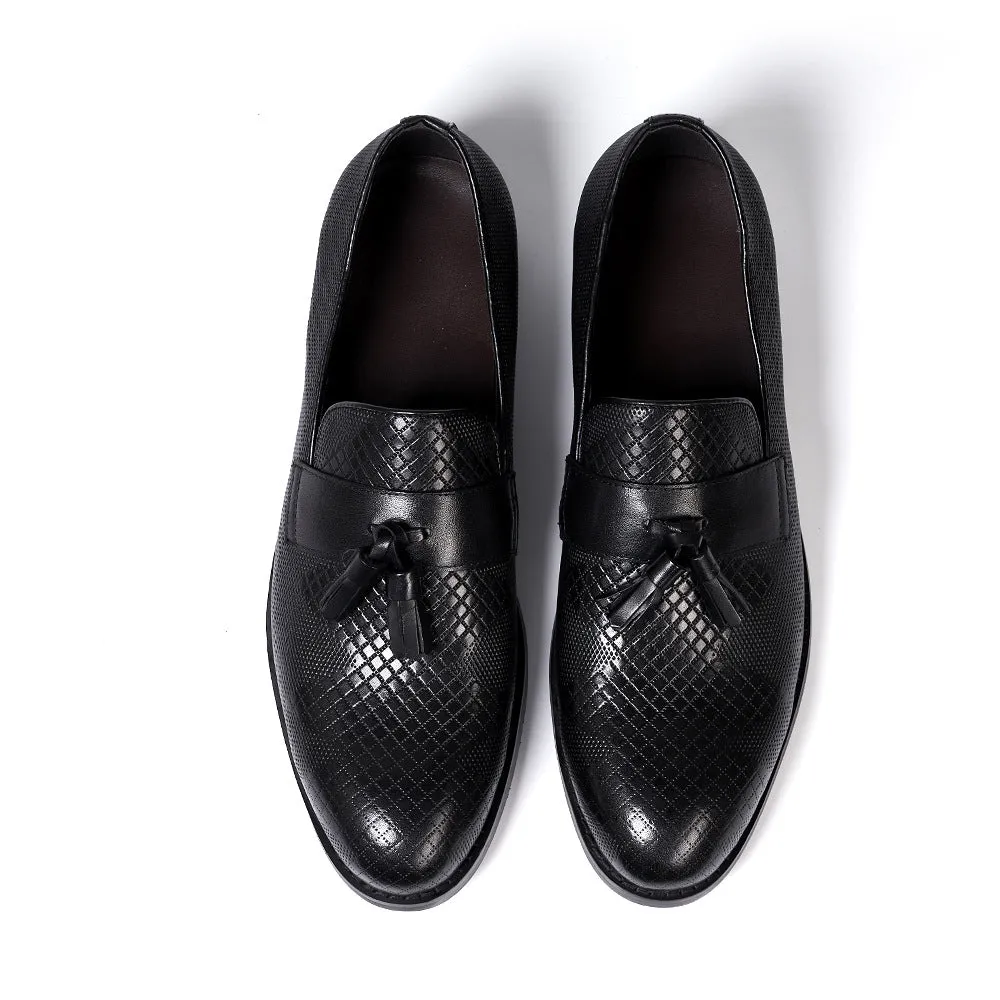 Fashion Tassel Loafers Men's Business Casual Leather Shoes Men's Slip-on Embossed Leather All-Matching Men's Shoes Guangzhou Factory