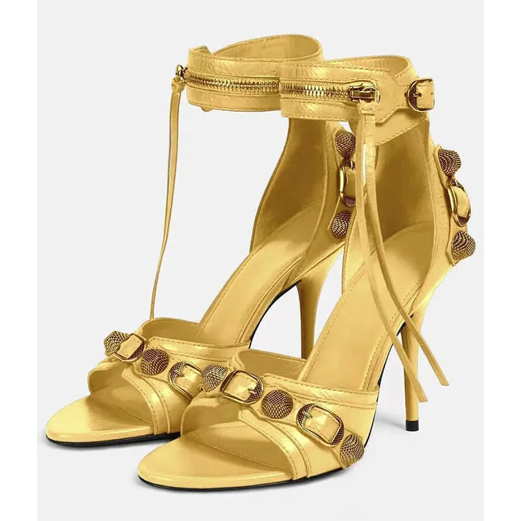 Faux Leather Studs Tassels Fashion Sandals