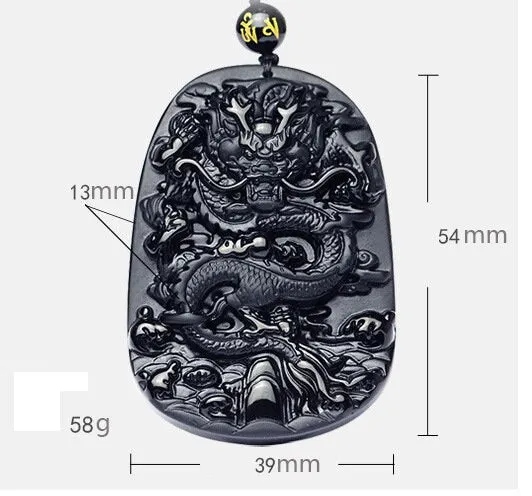 Feng Shui Necklace | Dragon Necklace | Dragon Pendant | Obsidian Necklace | Pi Xui Necklace | Obsidian Pendant | Black Beaded Necklace