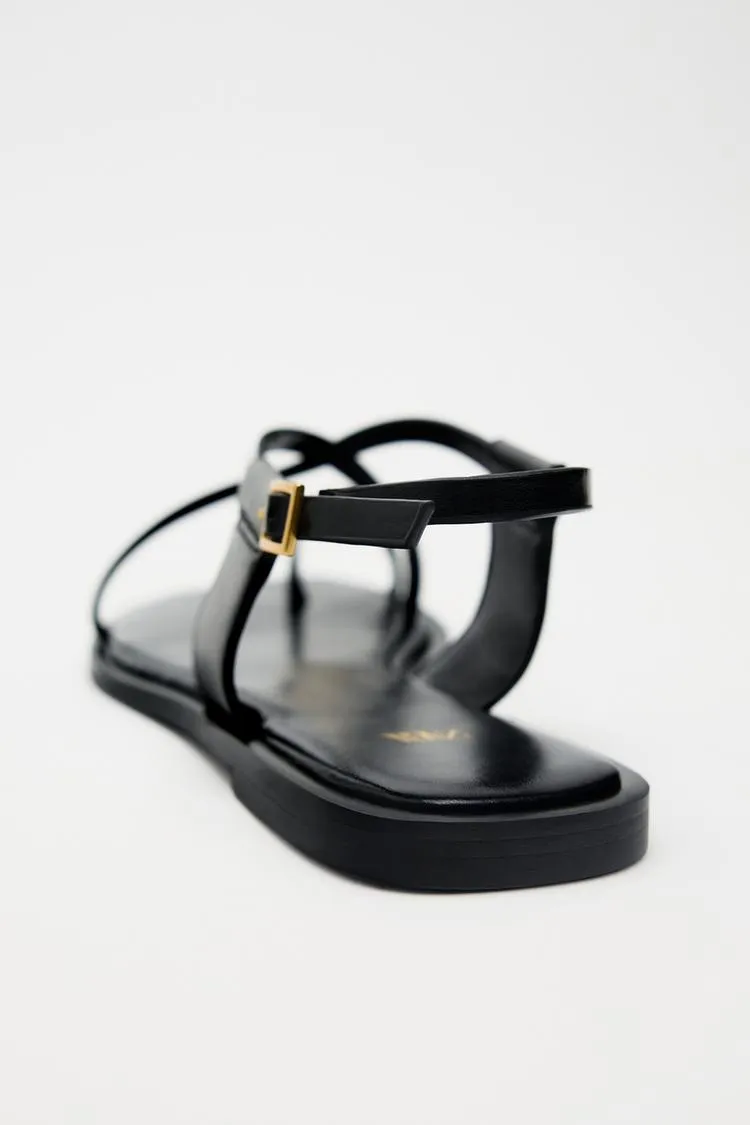 Flat Strap Sandals with Metal Adornment