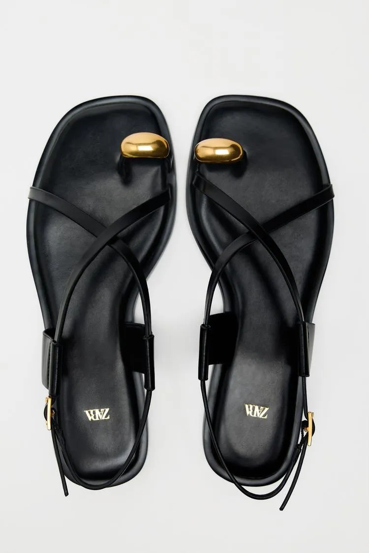 Flat Strap Sandals with Metal Adornment