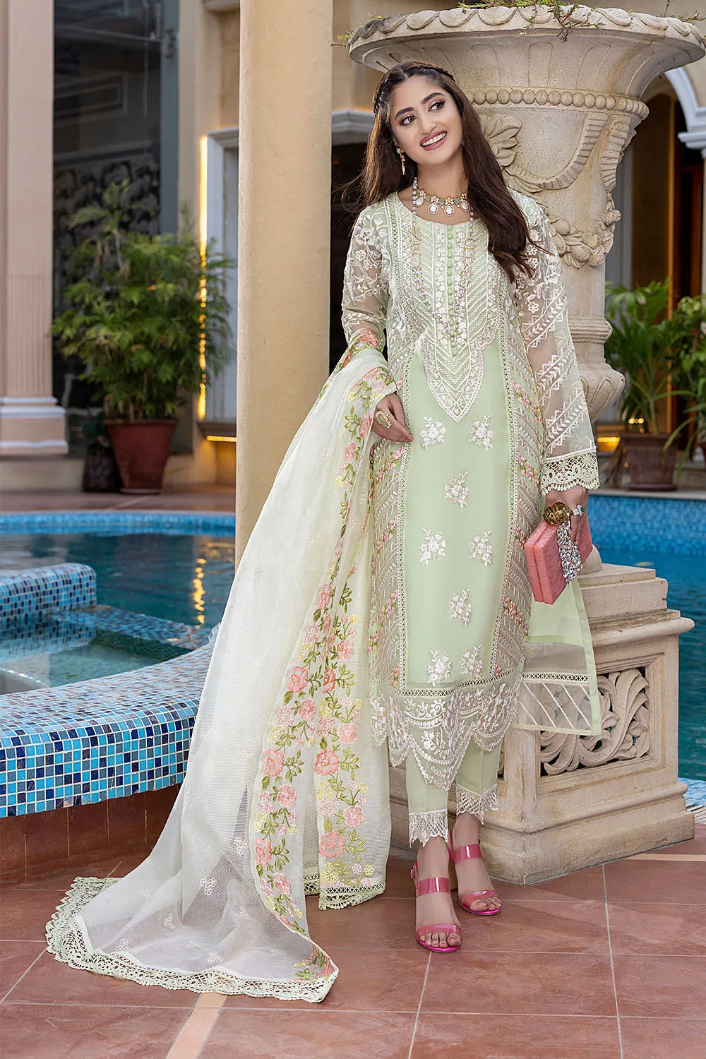 Floral Mint | Azure Luxe Embroidered 3pcs Collections 2023