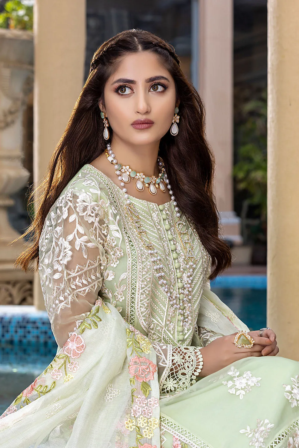 Floral Mint | Azure Luxe Embroidered 3pcs Collections 2023