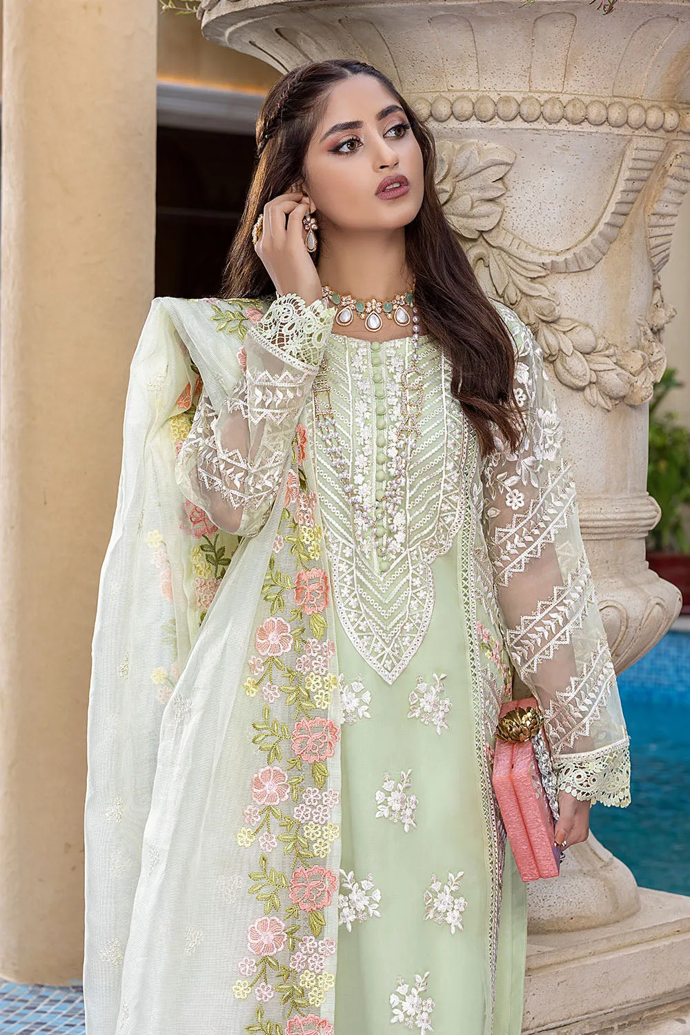 Floral Mint | Azure Luxe Embroidered 3pcs Collections 2023