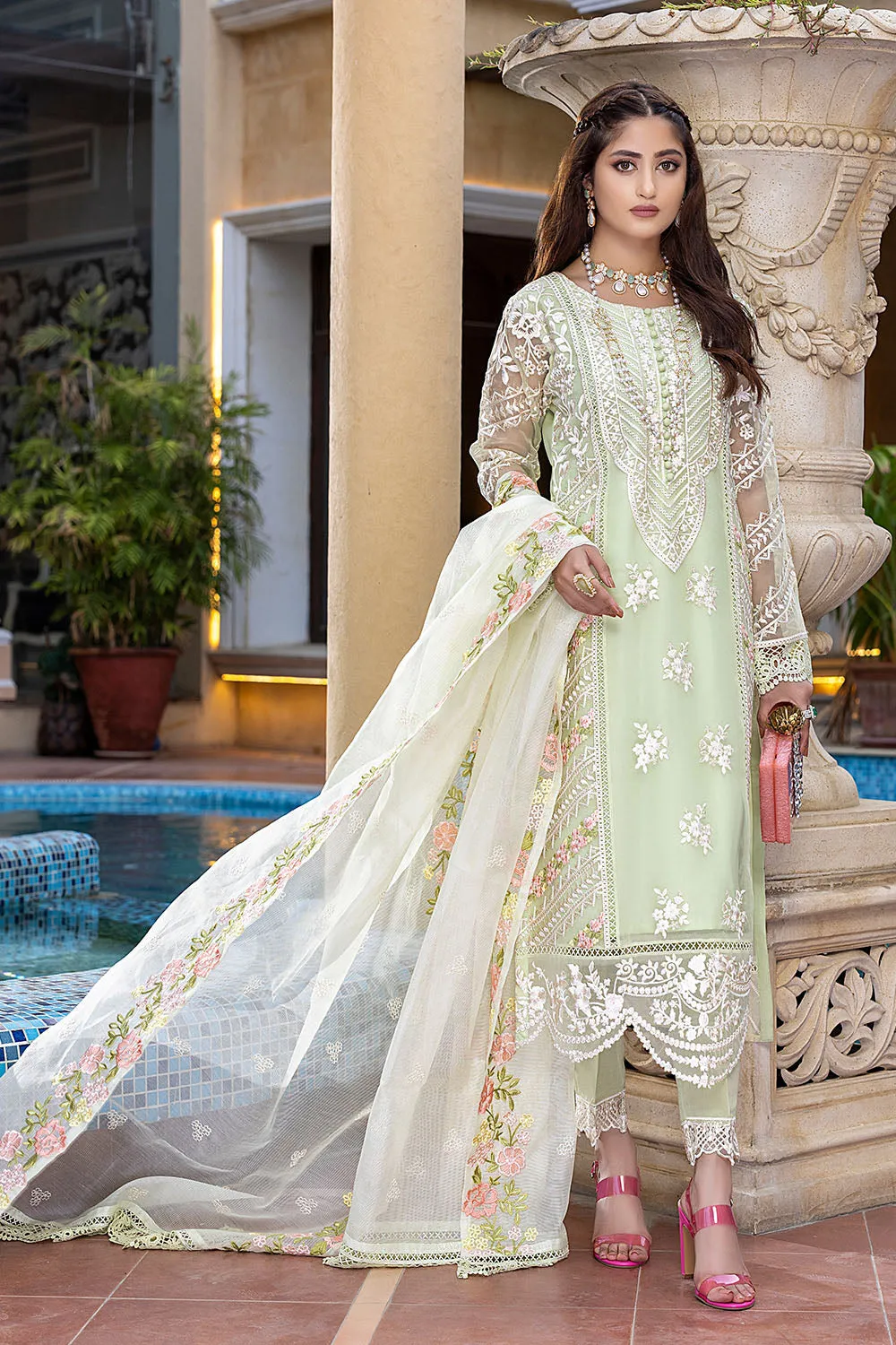 Floral Mint | Azure Luxe Embroidered 3pcs Collections 2023