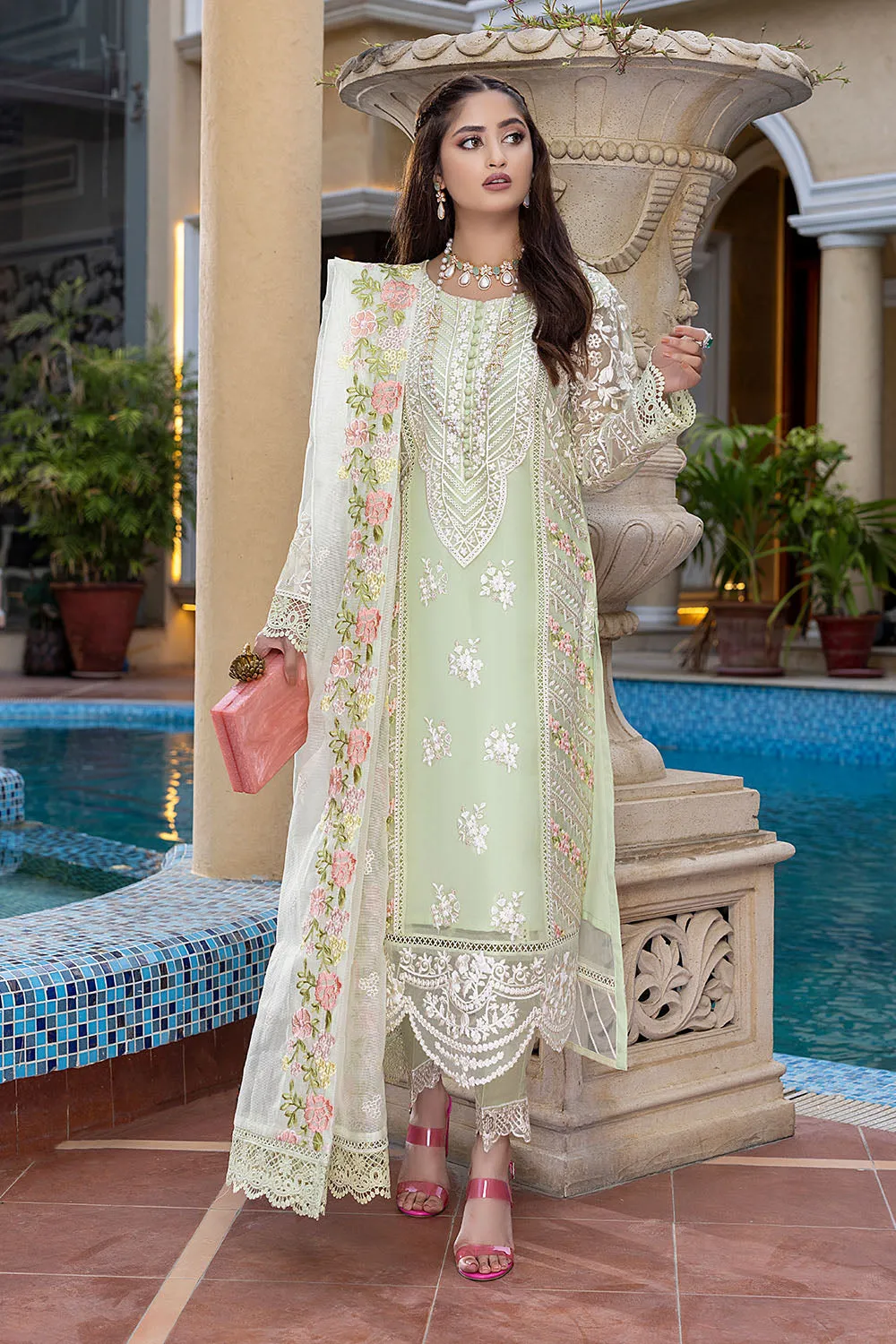 Floral Mint | Azure Luxe Embroidered 3pcs Collections 2023