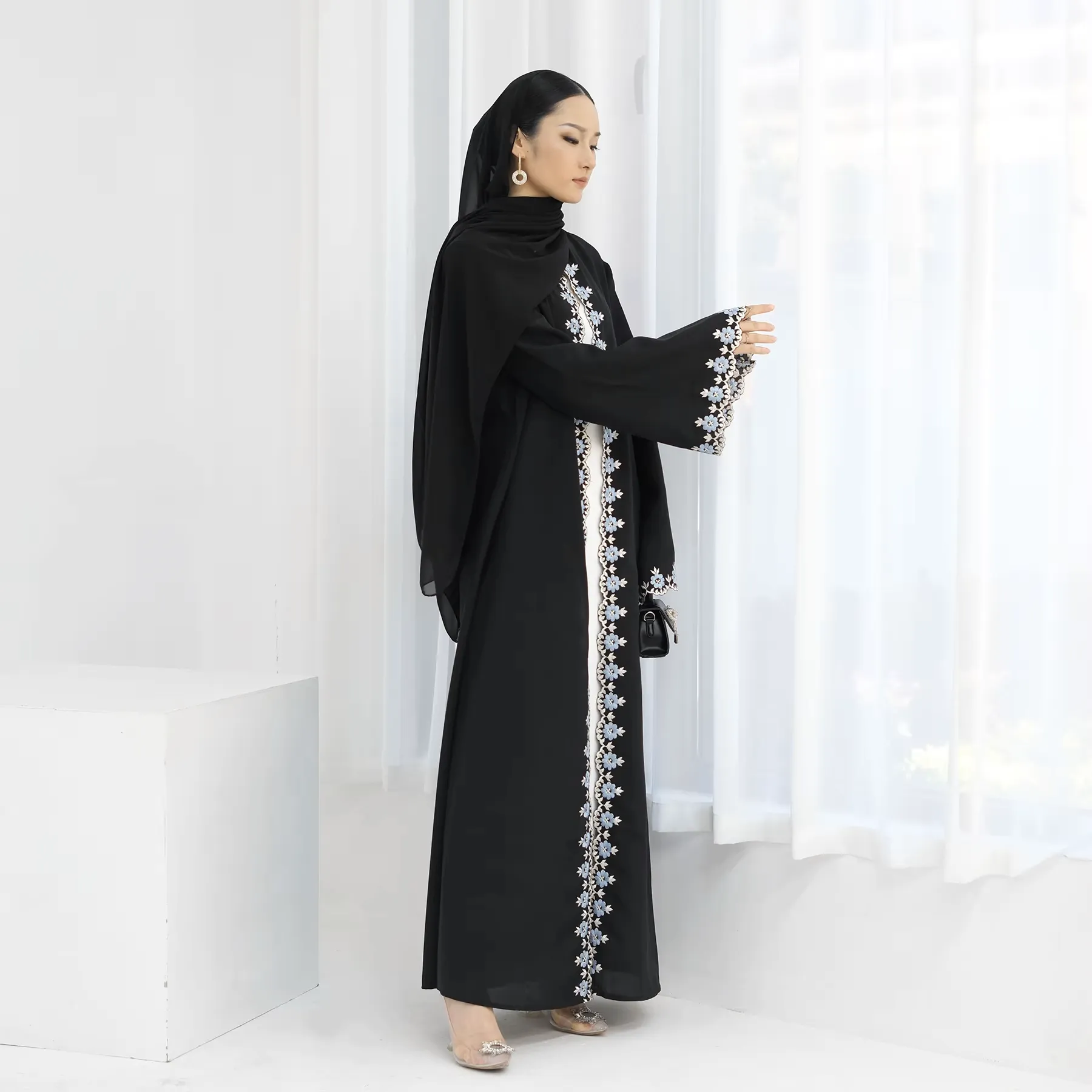 Flower Embroidery Luxury Open Abaya