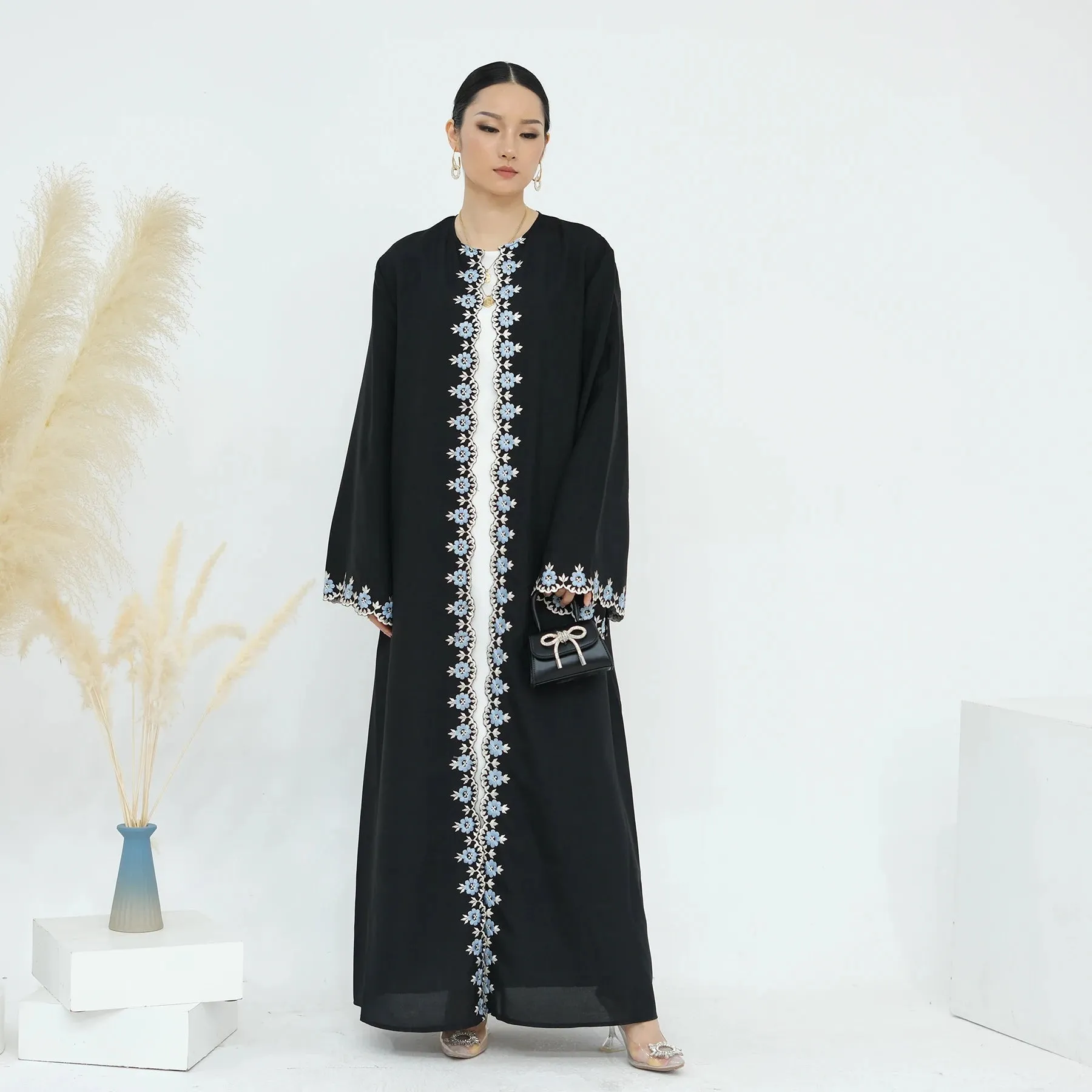 Flower Embroidery Luxury Open Abaya