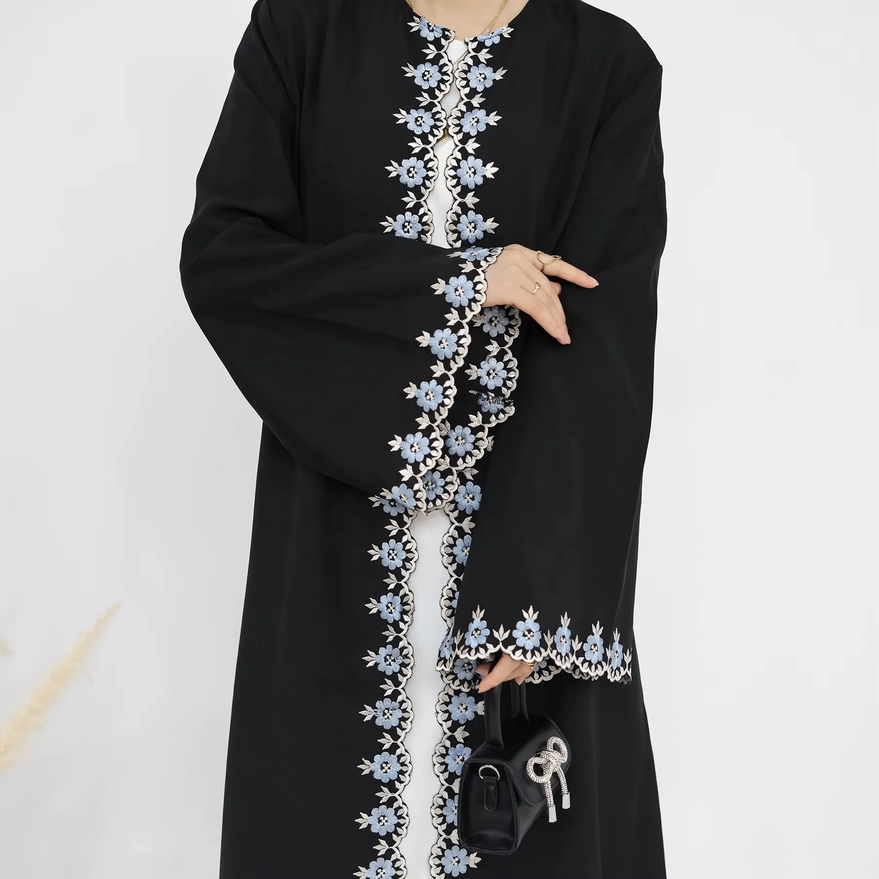 Flower Embroidery Luxury Open Abaya