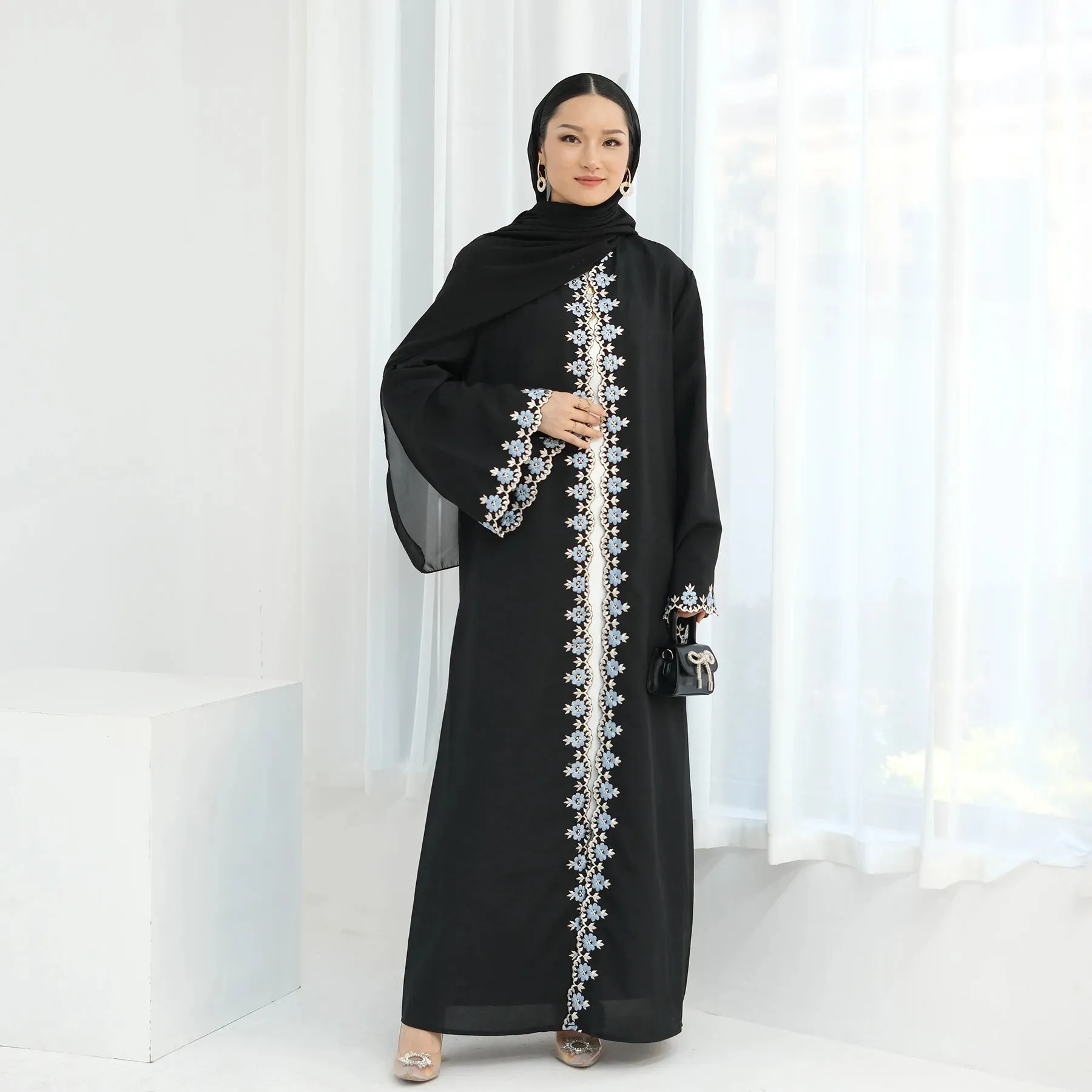 Flower Embroidery Luxury Open Abaya