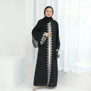 Flower Embroidery Luxury Open Abaya