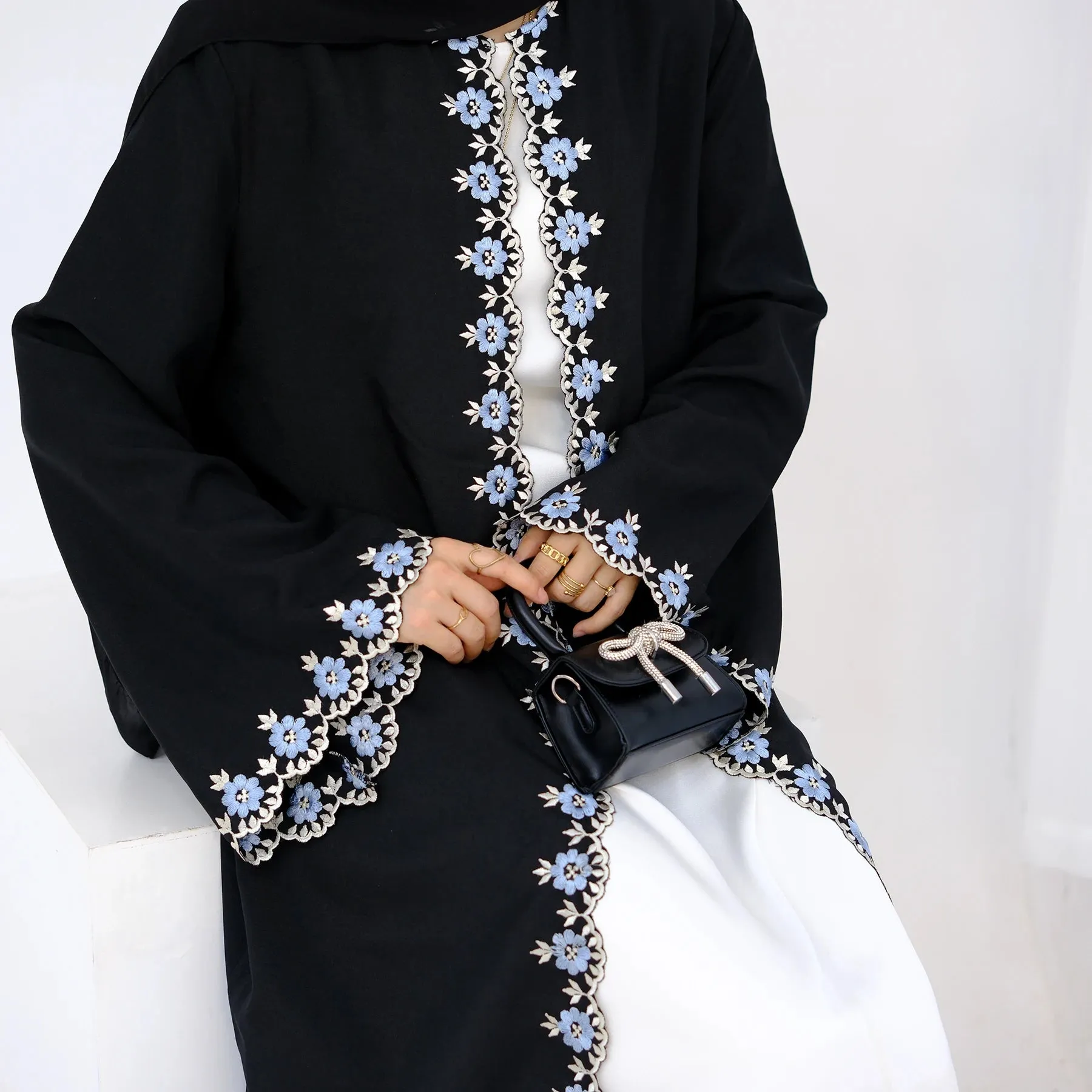 Flower Embroidery Luxury Open Abaya