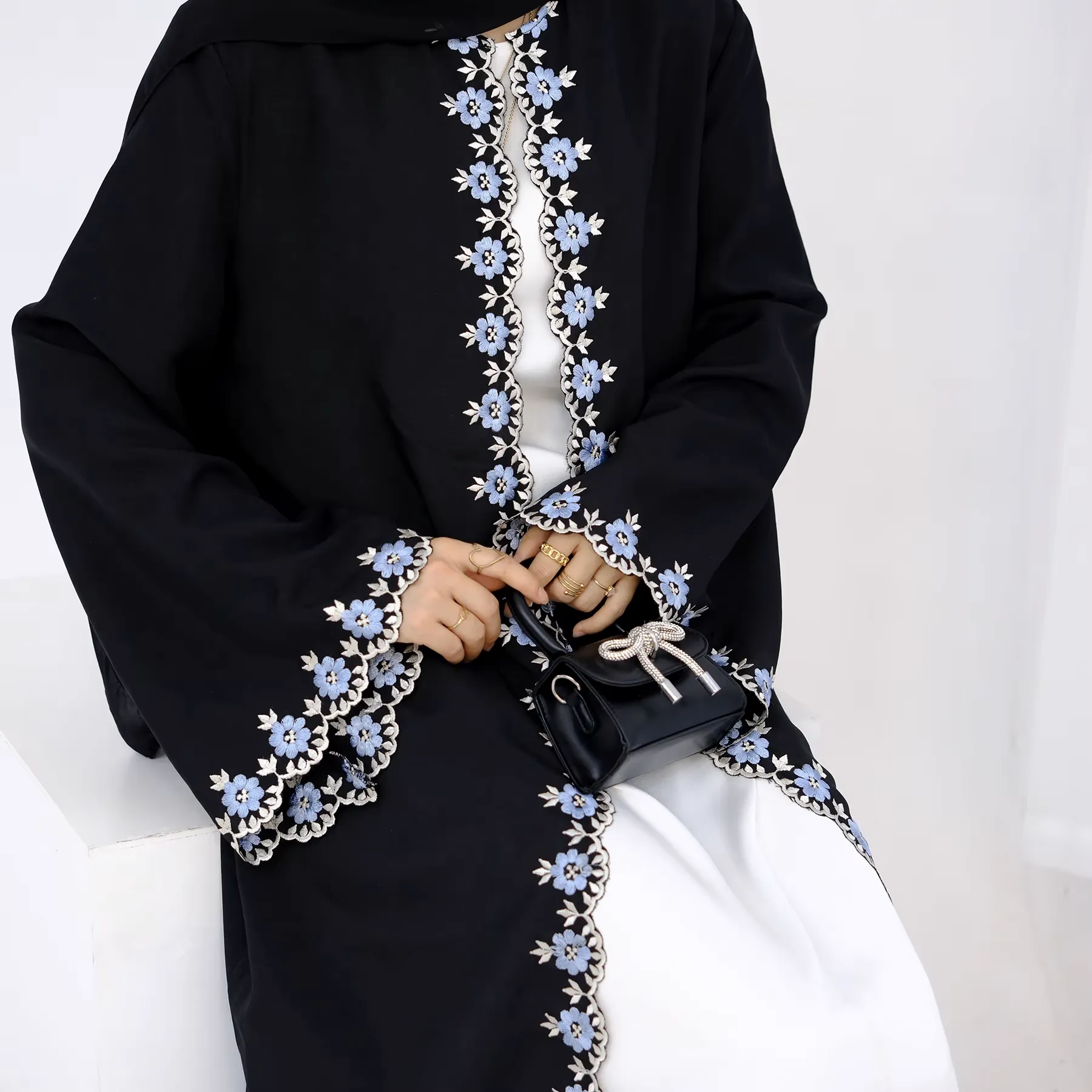 Flower Embroidery Luxury Open Abaya
