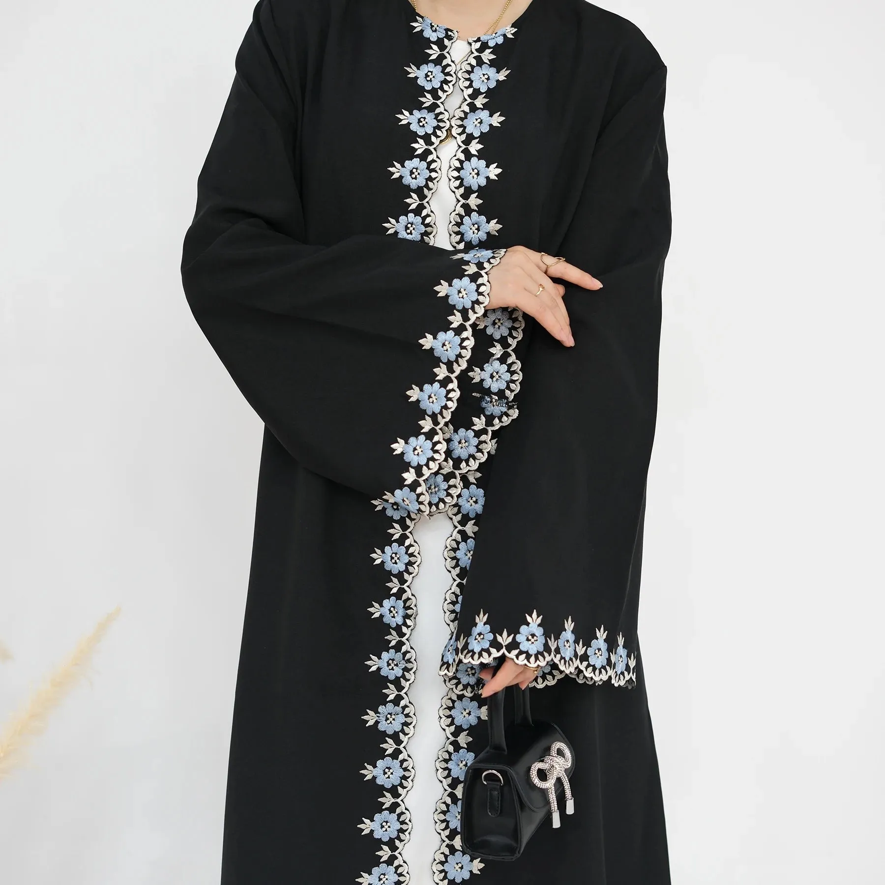 Flower Embroidery Luxury Open Abaya