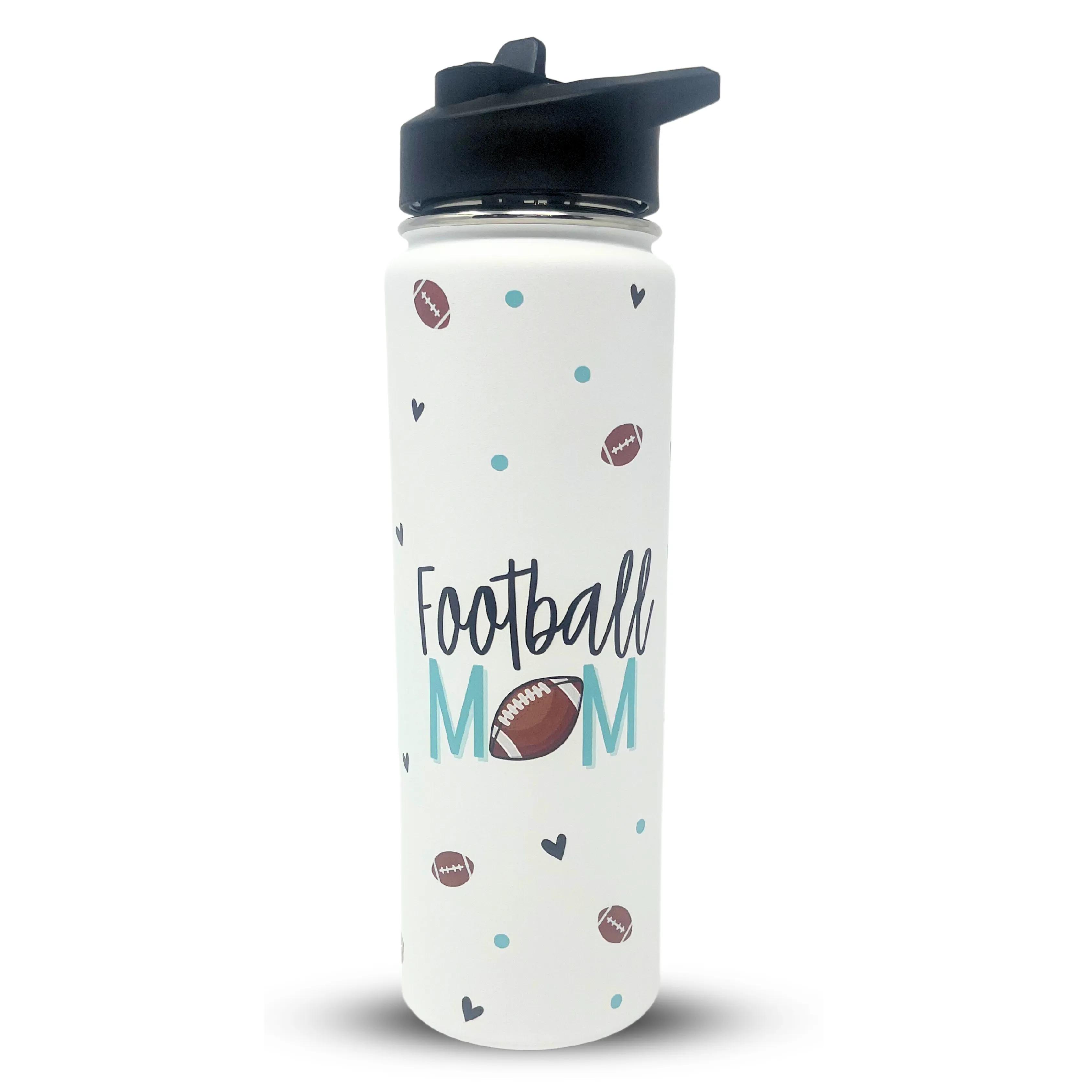 Football Mom Water Bottle Gift - Large Insulated Water Bottle with Straw - Stainless Steel Metal 24 oz Travel Cup for Mom, Mama, Mother, Wife, Women | Keeps Hot and Cold for Hours