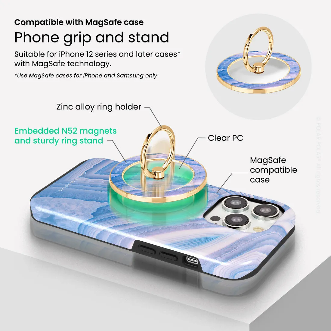 Frozen River - Golden MagSafe Phone Grip and Ring Holder Stand